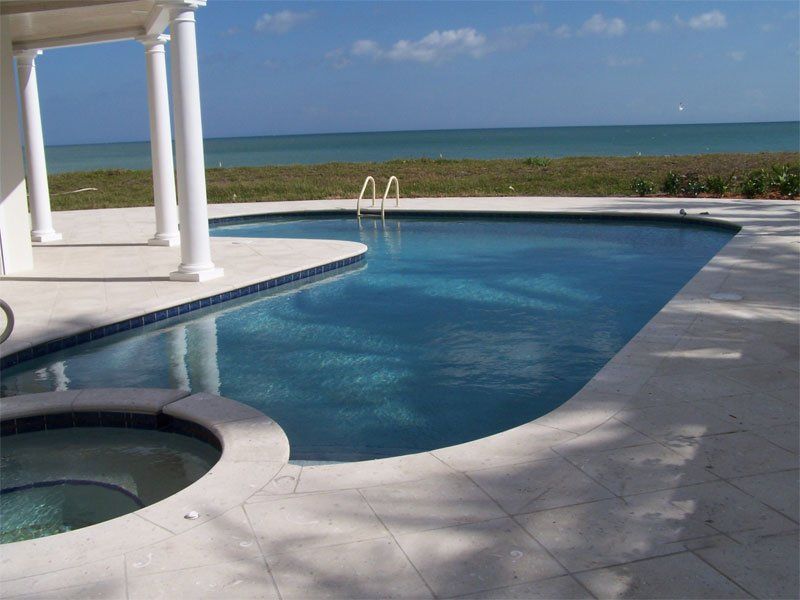 Pool with a beach view