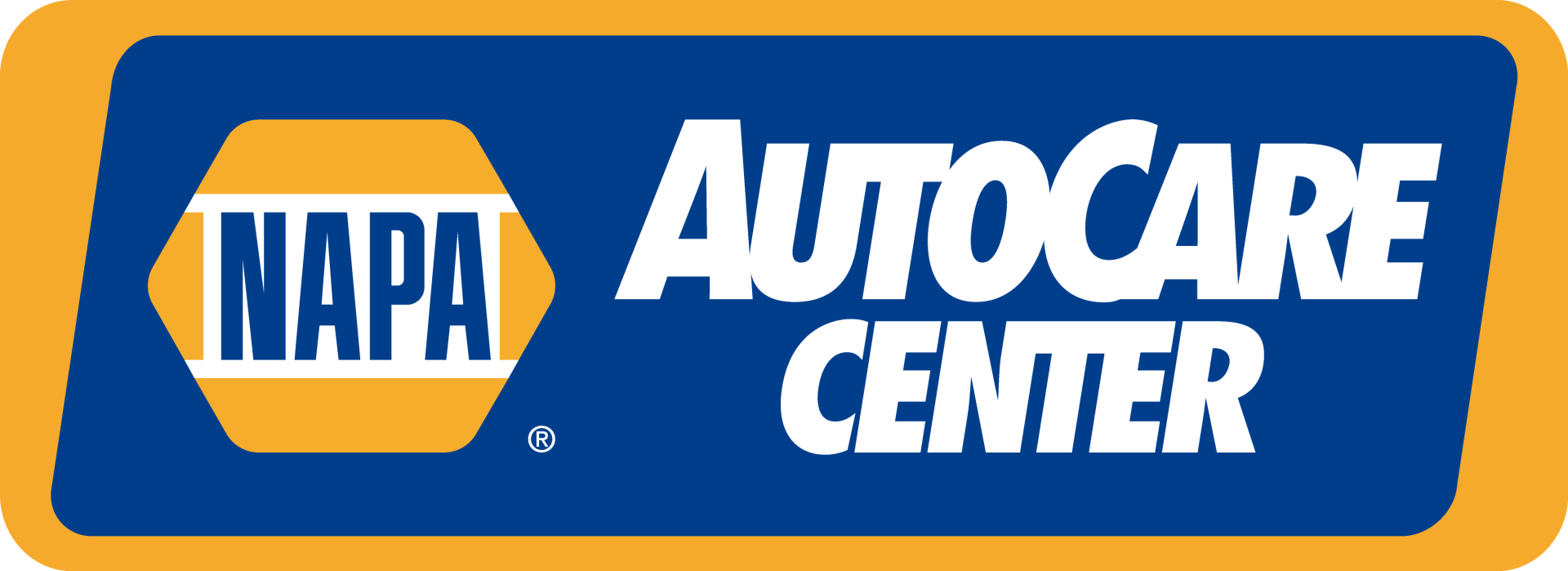NAPA AutoCare Center logo: blue rectangle with gold border;
