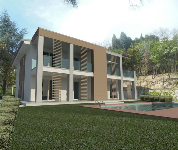 Render villa con macchina parcheggiata