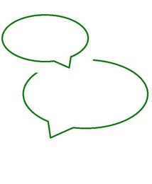 Contact. Groene contouren van twee tekstballonnen, die een gesprek suggereren.