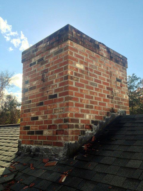 Chimney with Different Color of Bricks – West Springfield, MA – Rolandini Brothers Masonry