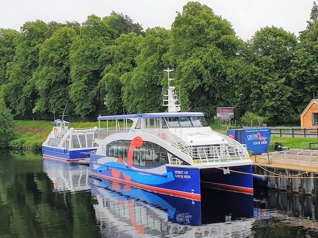 Boats inclduing the tour boat Spirit of Loch Ness pictured moored at Fort Augustus Scotland