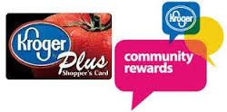 A Kroger Plus Shopper's Card next to a pink speech bubble with the text 