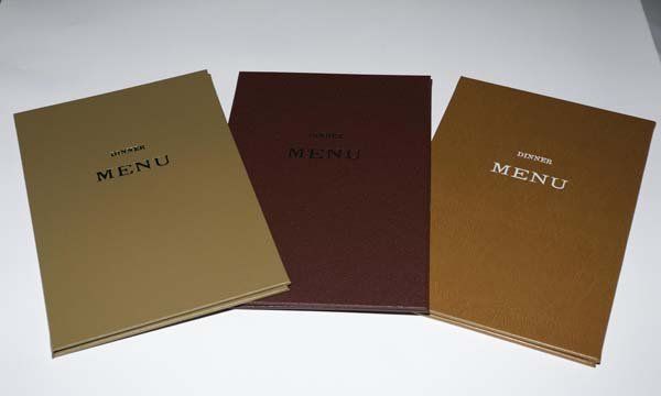brown, red and tan menu covers