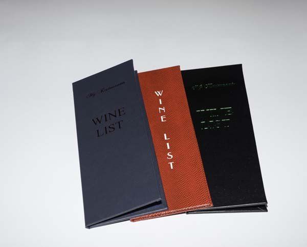 blue, red and black wine list covers