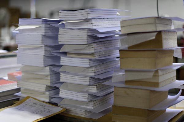 books waiting to be bound