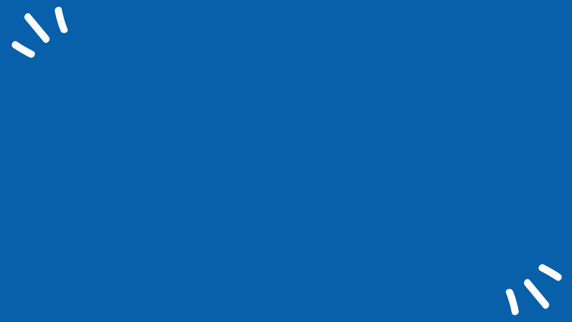 A plain dark blue background with small white decorative dashes in the top-left and bottom-right corners.