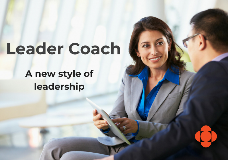 A person coaching another while looking at a tablet. Text reads: