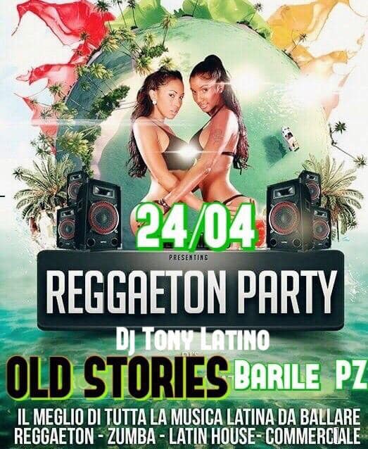 Volantino festa reggaeton: due donne, data 24/04, DJ Tony Latino all'Old Stories, 