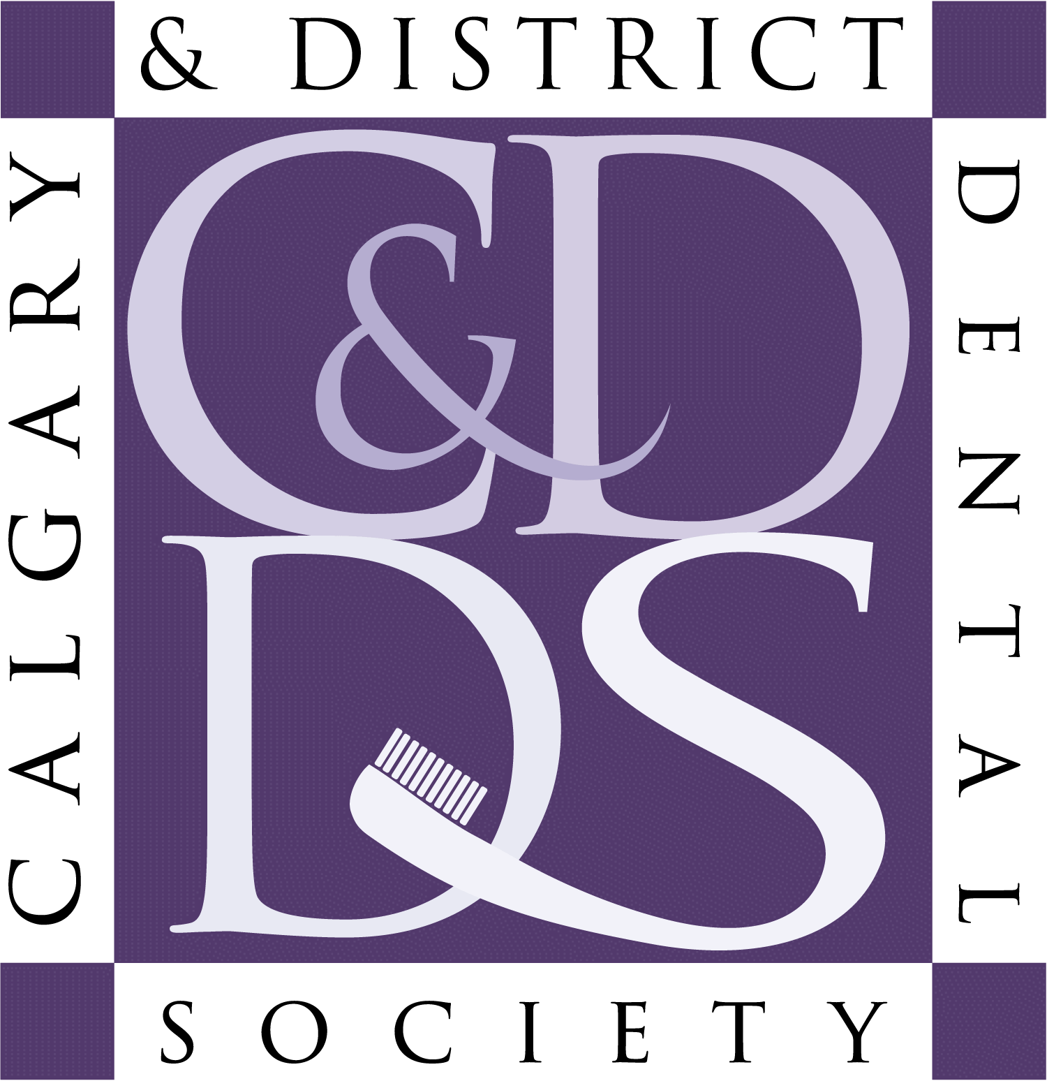 Calgary & District Dental Society logo in purple and white with stylized CDDS initials and tooth icon