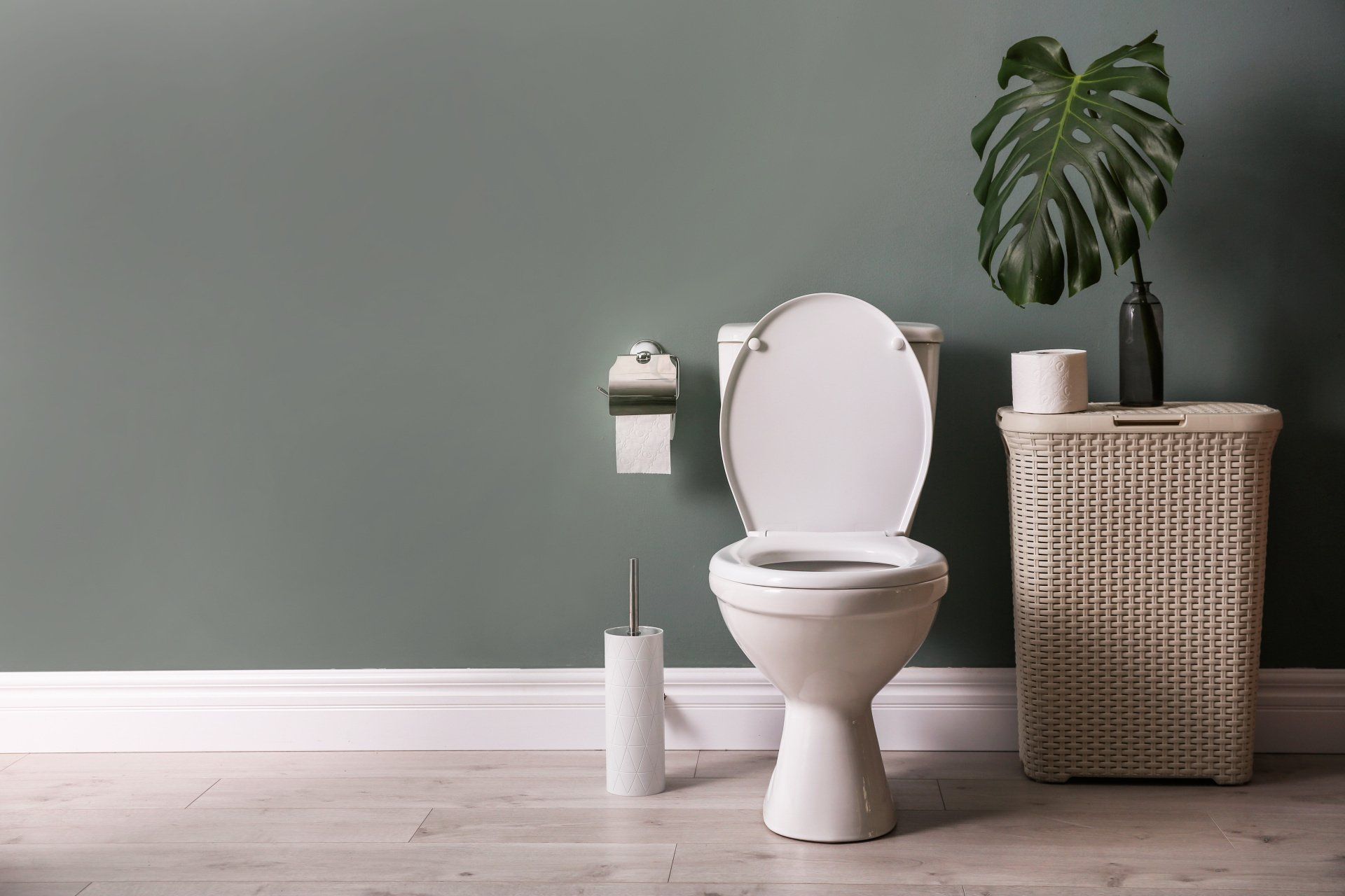 A photograph of a toilet in a bathroom