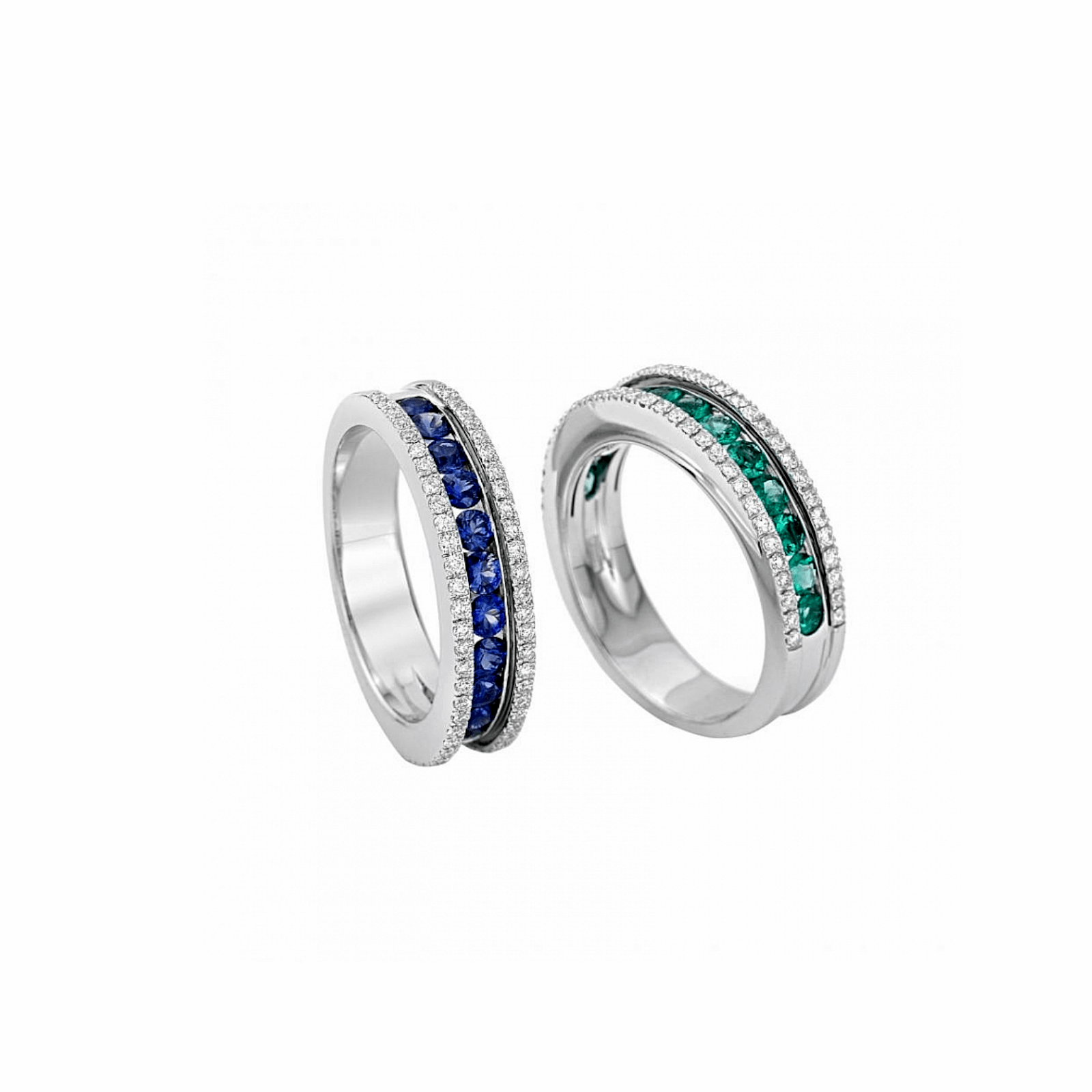 Anello in oro bianco, diamanti e pietre colore Giorgio Visconti - Gioielleria Marulla Rimini