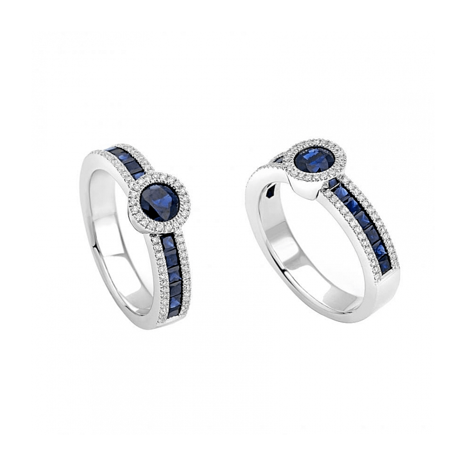 Anello in oro bianco con centrale forma rotonda incassata con pietre colore (zaffiri,rubini,smeraldi)e contorno in diamanti Giorgio Visconti - Gioielleria Marulla Rimini