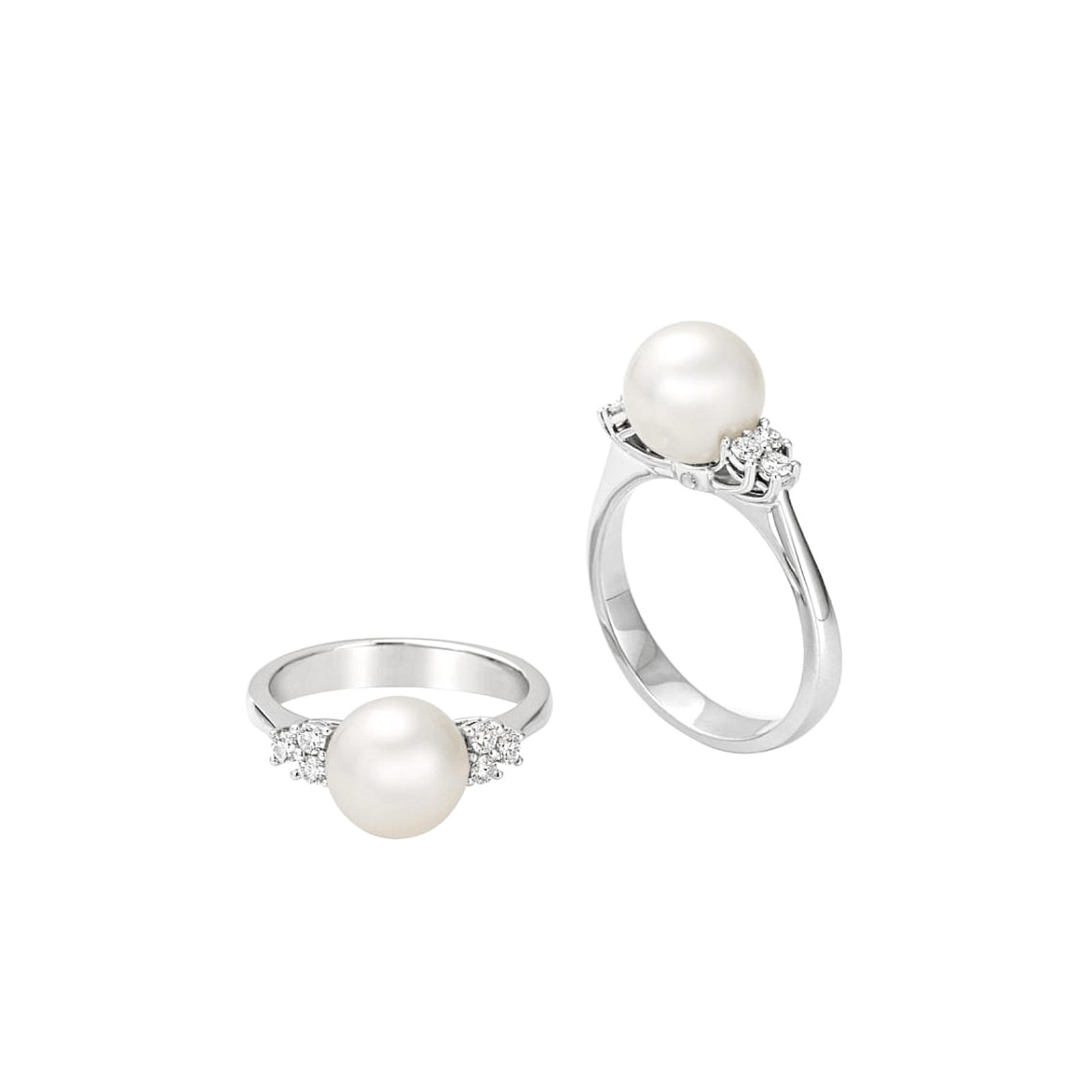 Anello in oro bianco con perla centrale e diamanti taglio brillante ai lati Giorgio Visconti - Gioielleria Marulla Rimini