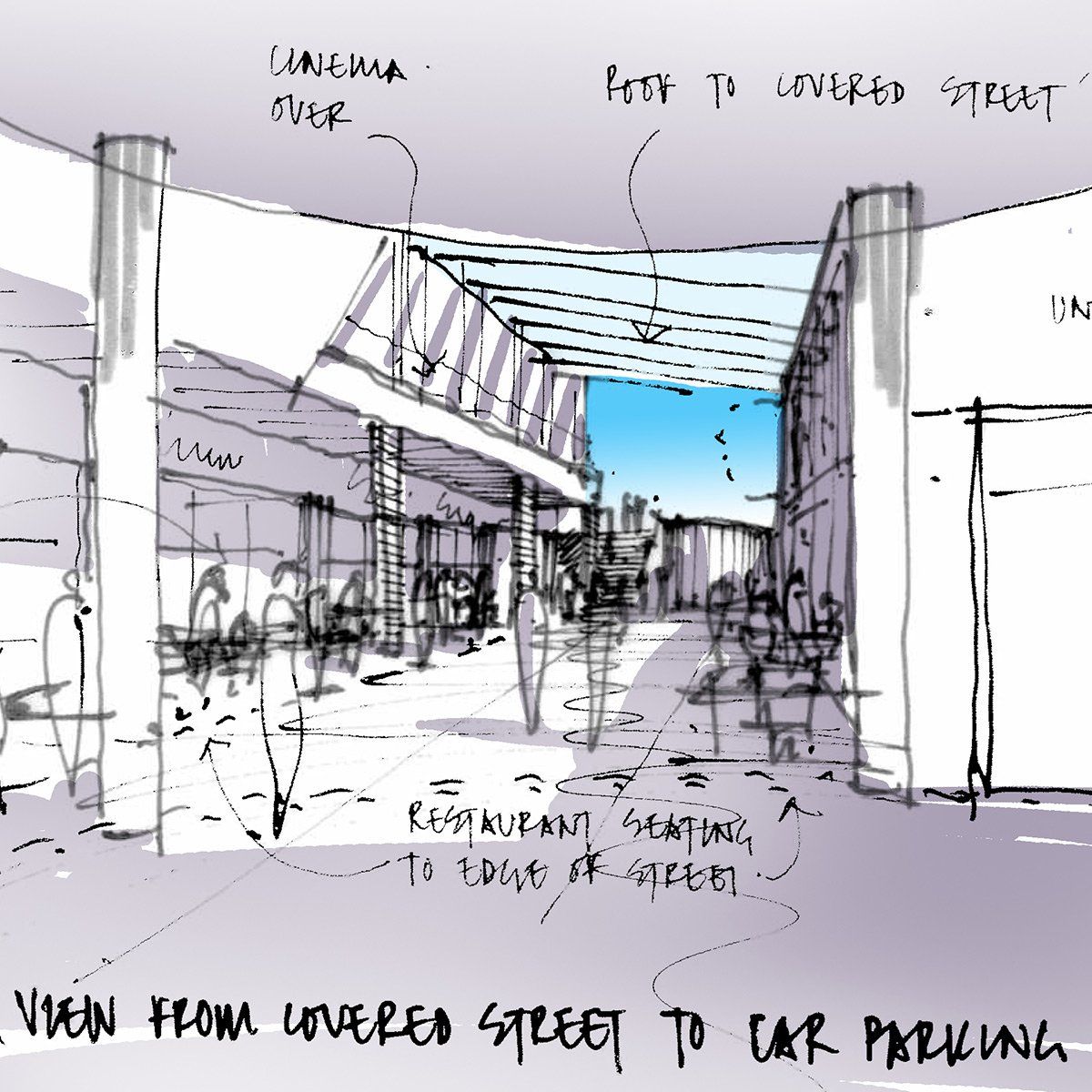Regents Circus Swindon concept sketch designed by LSH Architects