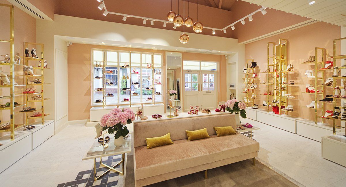 Interior of Aquazzura store at Bicester Village designed by LSH Architects interiors team