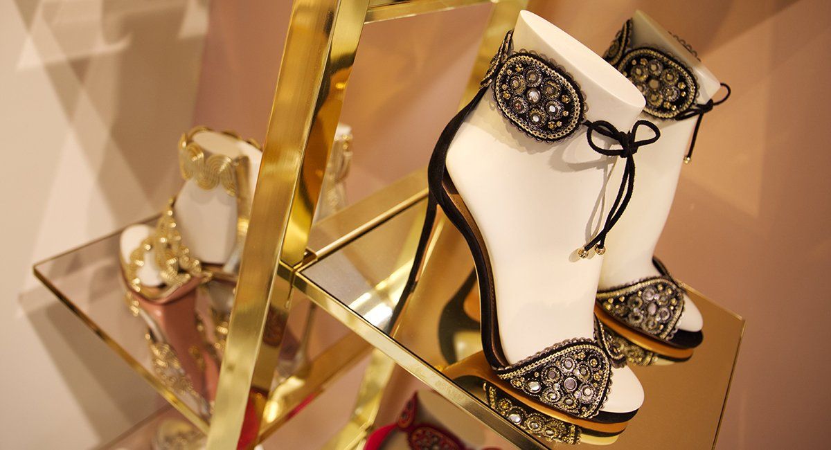 Interior of Aquazzura store at Bicester Village designed by LSH Architects interiors team