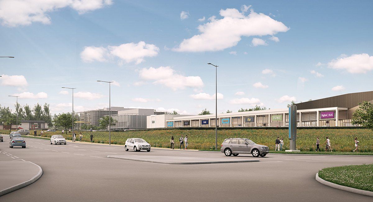 Exterior CGI of proposed Maylands Retail Park, Hemel Hempstead by LSH Architects