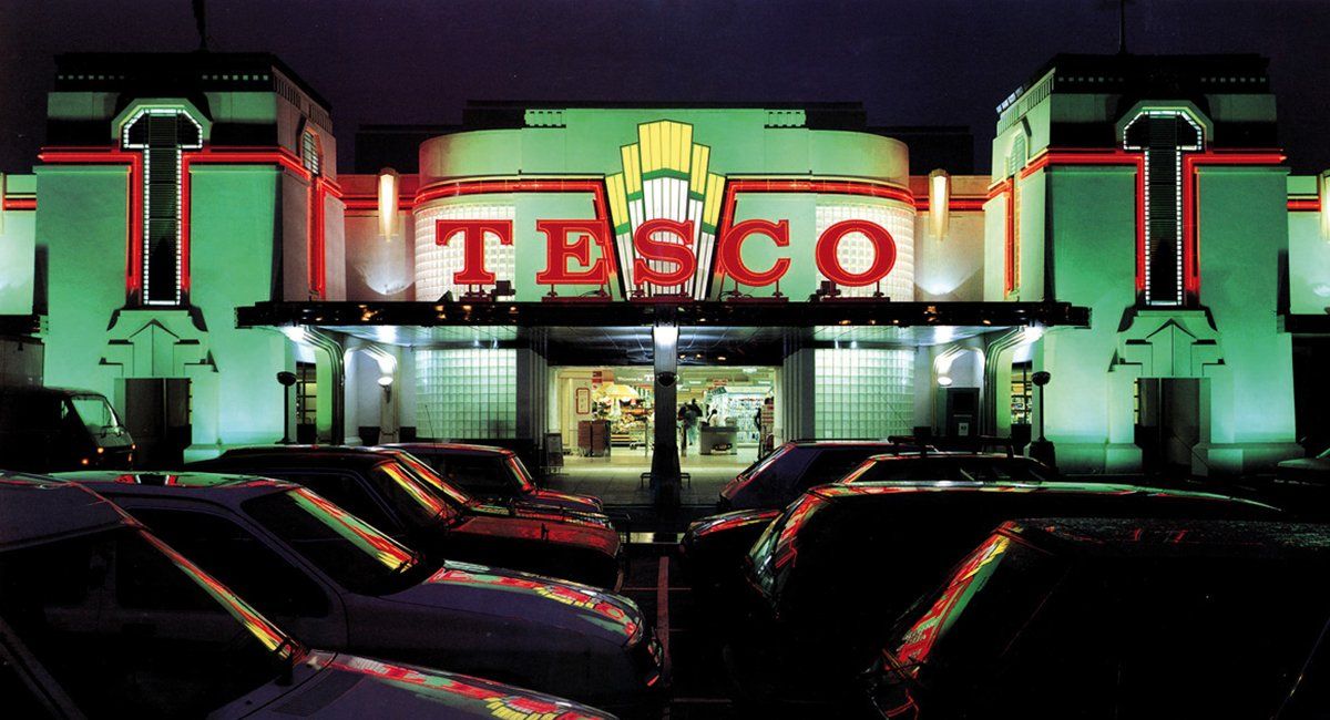 Iconic frontage of the Tesco store at The Hoover Building, refurbished and repurposed by LSH Architects