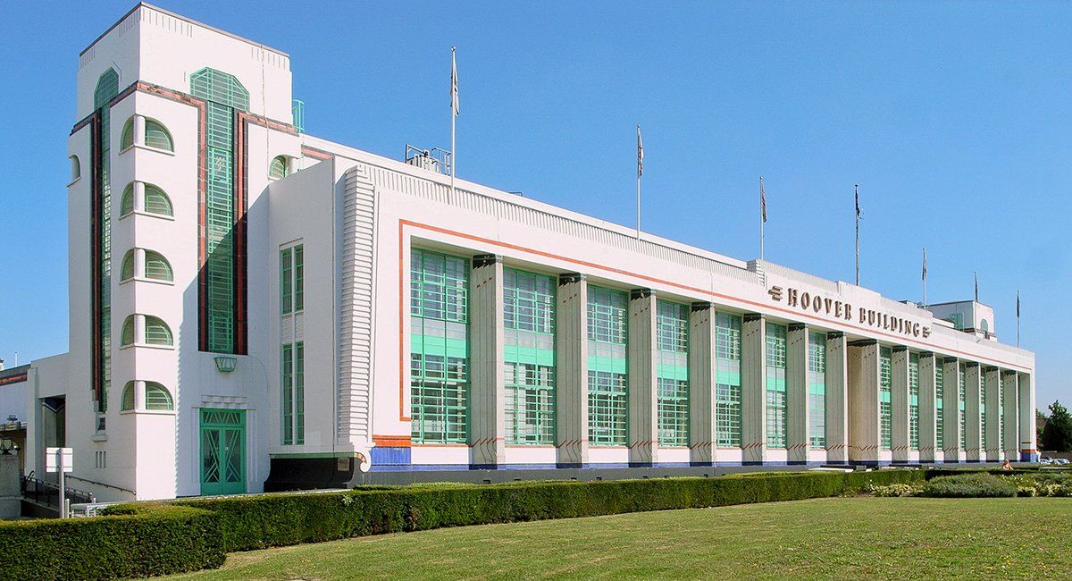 Iconic frontage of The Hoover Building, refurbished and repurposed by LSH Architects