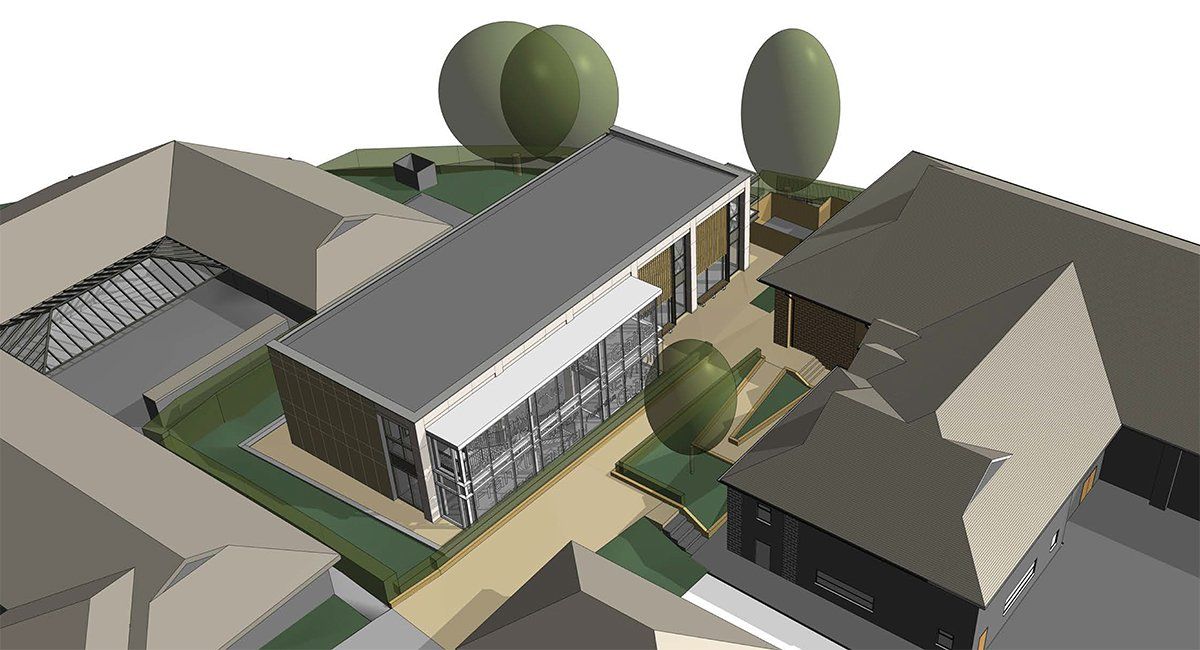 Concept design 3D aerial view of proposed new Science Building for Edge Grove School by LSH Architects
