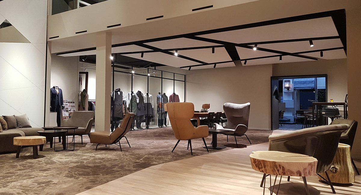 Interior view of showroom at  Satelliet Horecawerf provides endless inspiration for interiors, food, technology and services