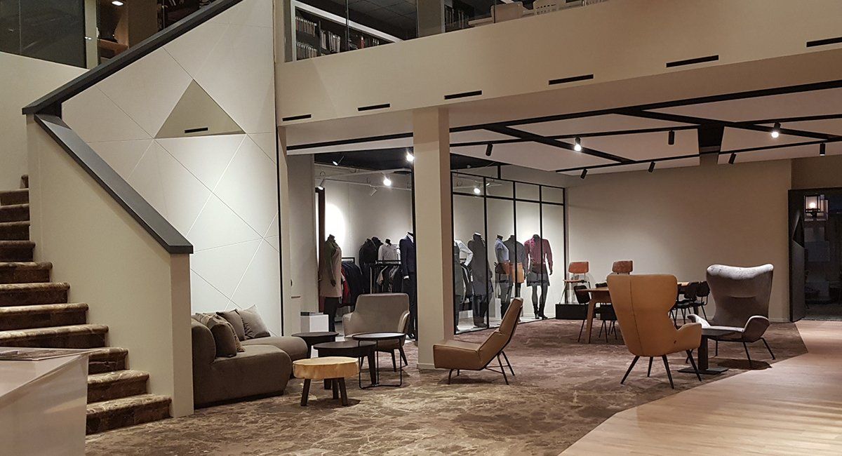 Interior view of showroom at  Satelliet Horecawerf provides endless inspiration for interiors, food, technology and services
