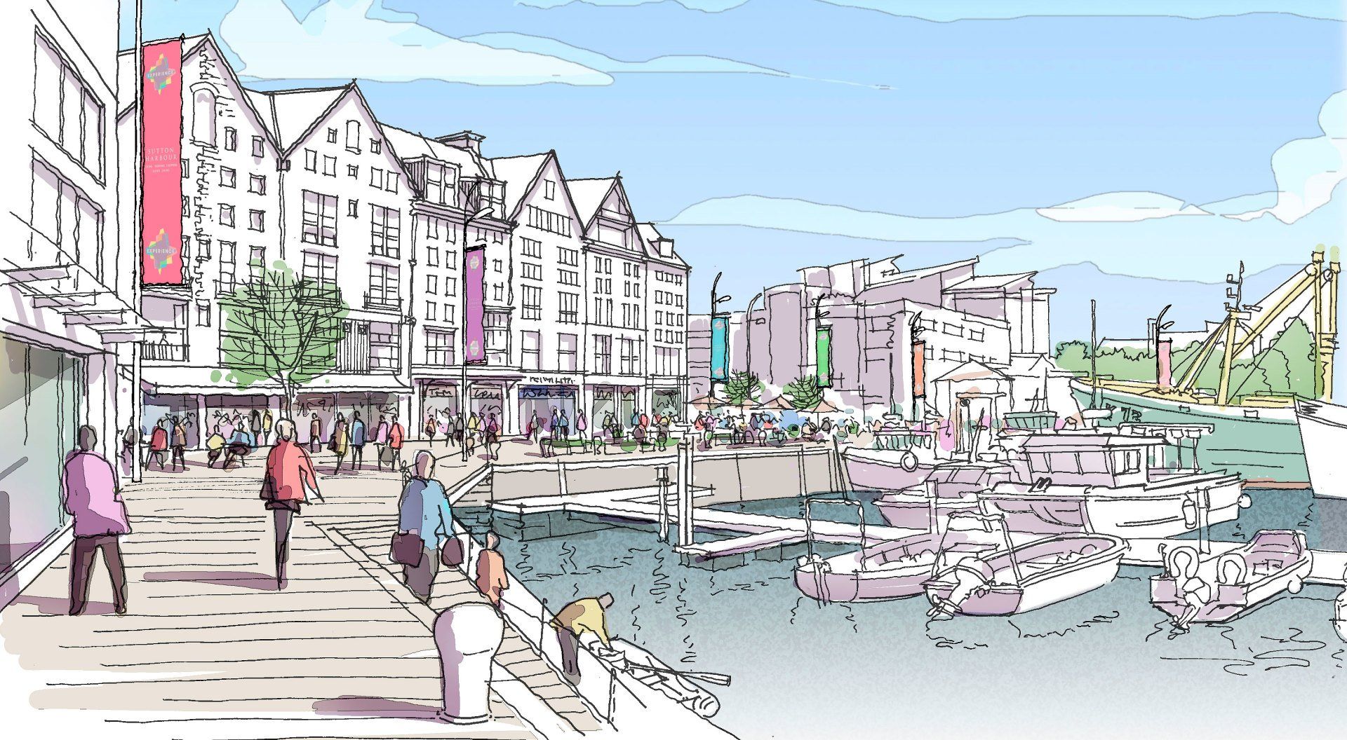 Sutton Harbour, Plymouth sketch proposal designed by LSH Architects