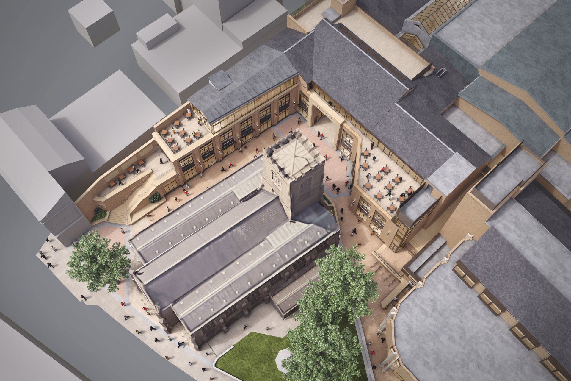Illustrative aerial CGI of Lion Yard Cambridge by LSH Architects