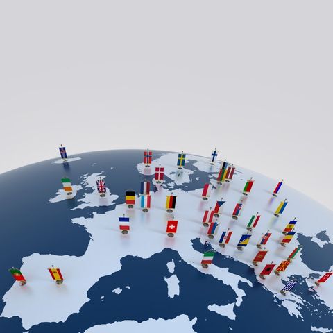 flags on globe graphic