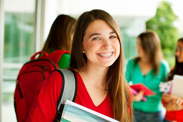 Young girl wearing braces