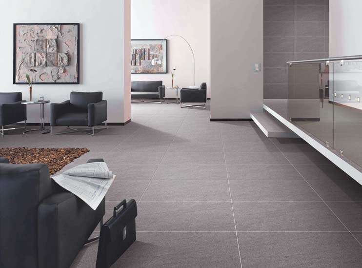 bright living space with new tile floor