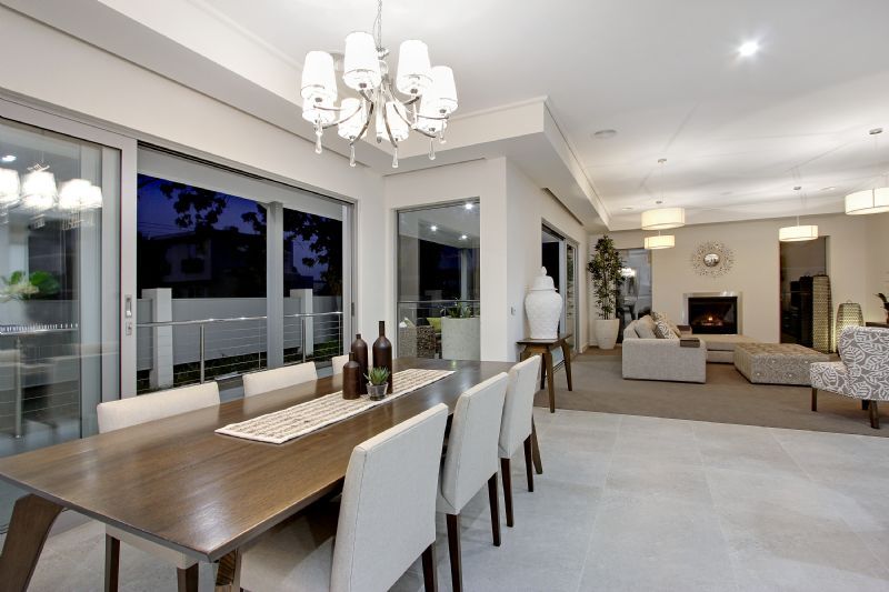 beautiful dining area with new flooring