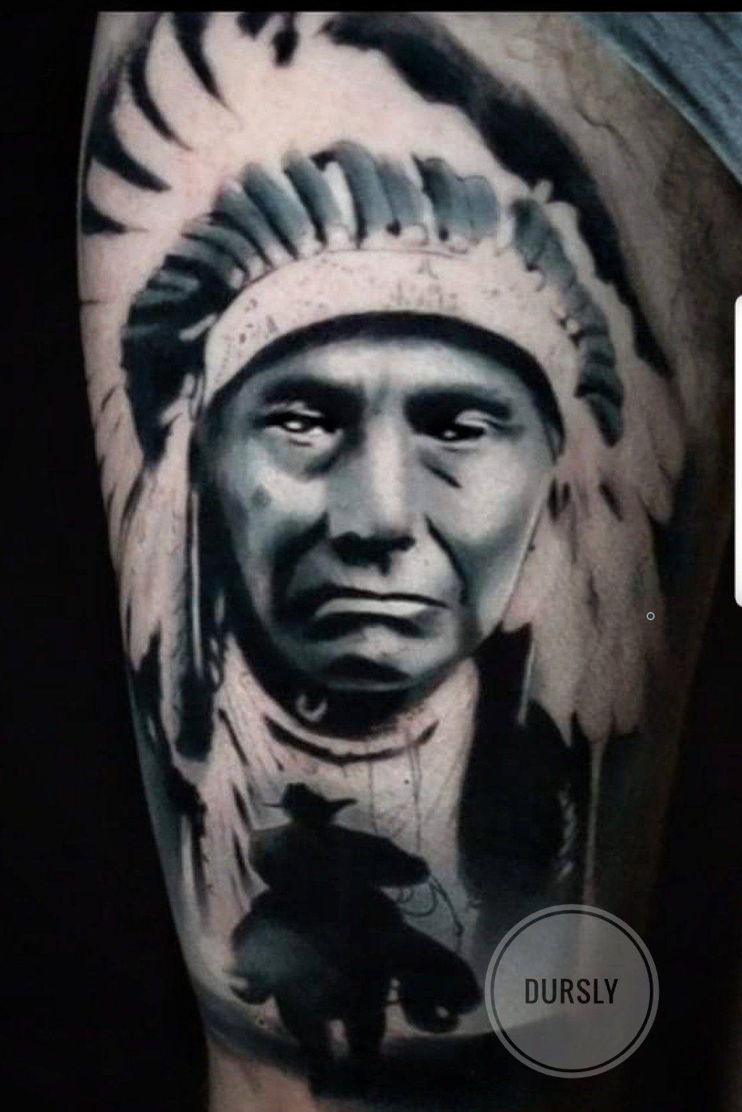 old Indian black and grey portrait tattoo