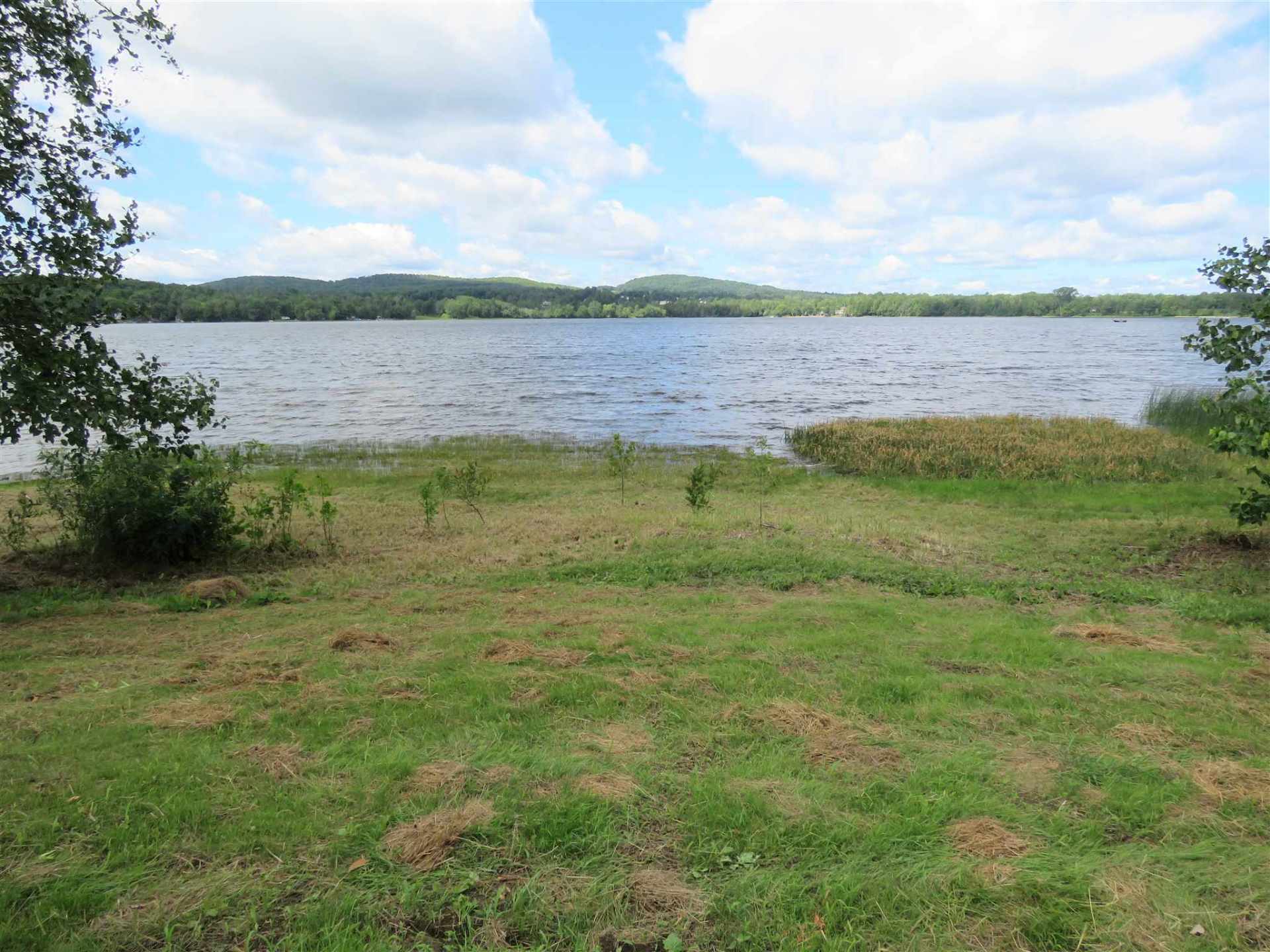 A large body of water is surrounded by grass and trees