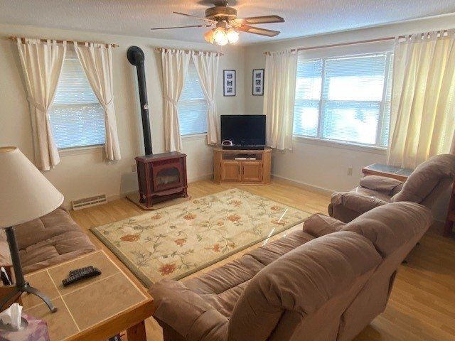 A living room with a couch a chair and a television