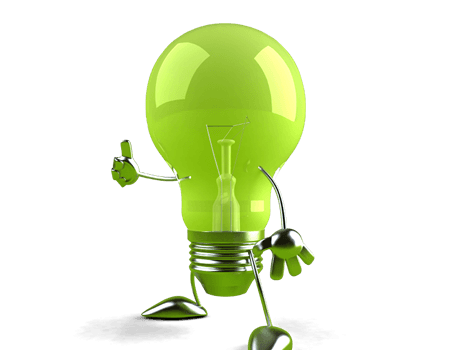 A green cartoon light bulb 