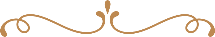 Ornate tan decorative flourish with scrolling swirls and a central leaf motif on a white background