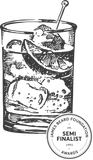 sketch of a cocktail glass with james beard award badge