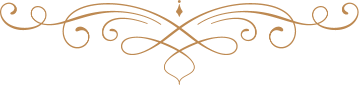 Decorative gold ornamental flourish with symmetrical curling vines on a white background