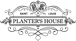 Decorative black-and-white logo reading “Saint Louis Planter’s House” with ornate scrollwork