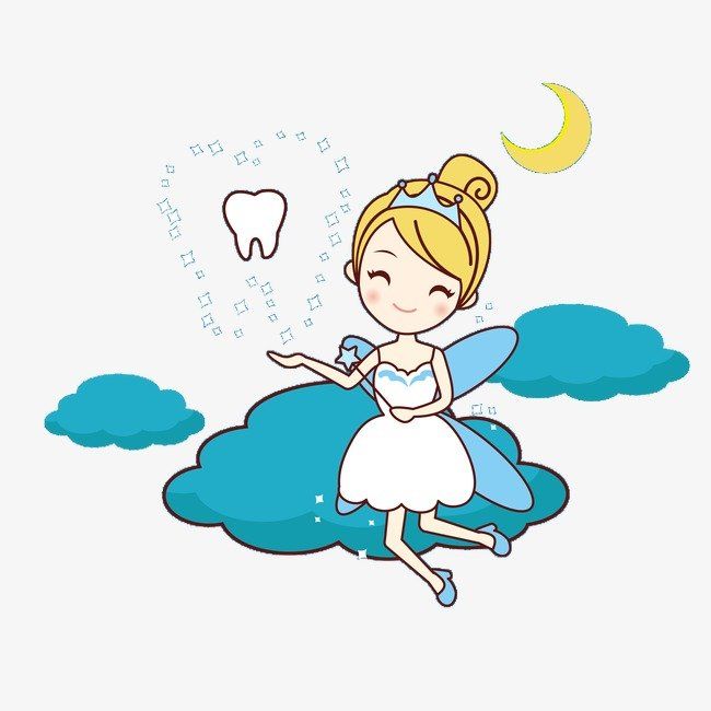 smiling girl with a tooth cartoon