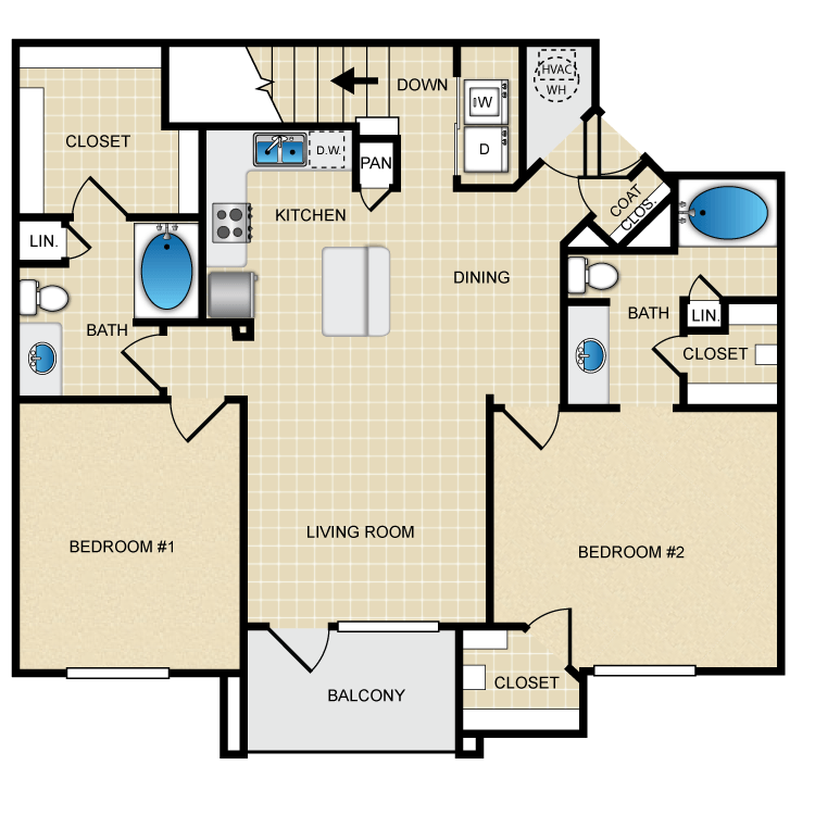2 Bed, 2 Bath, 1121 Sq. Ft.