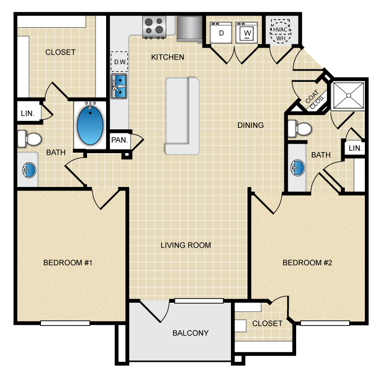 2 Bed, 2 Bath, 1116 Sq. Ft.