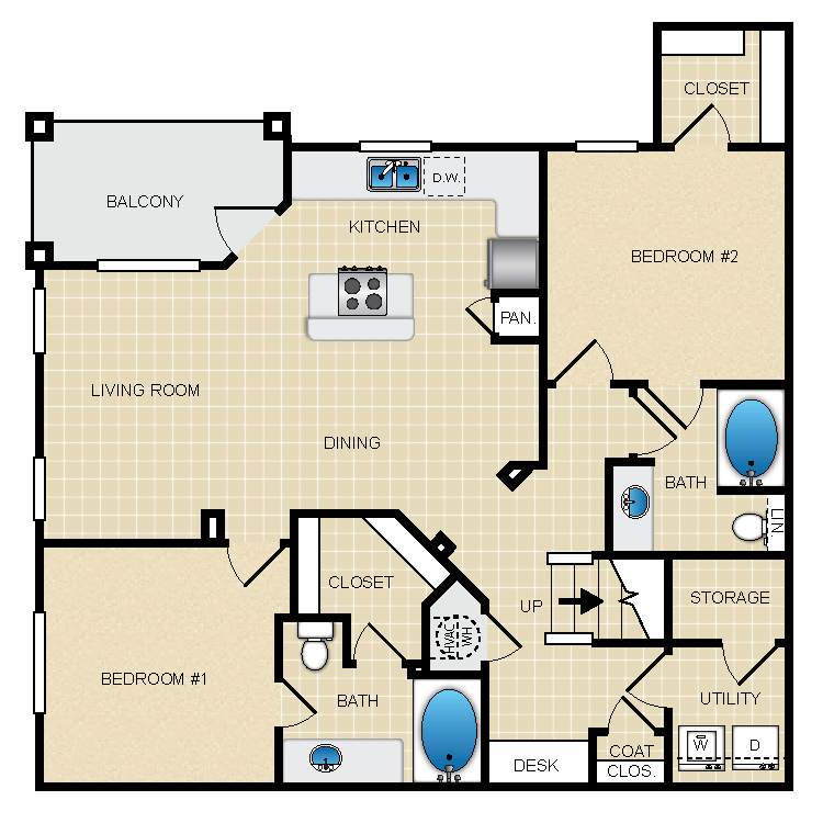 2 Bed, 2 Bath, 1237 Sq. Ft.