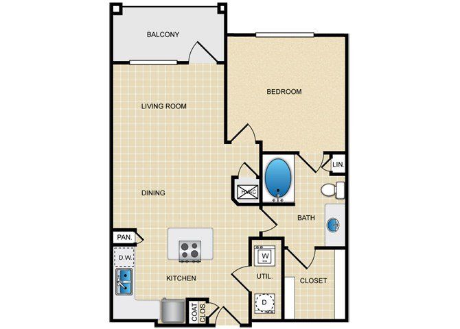 1 Bed, 1 Bath, 751 Sq. Ft.