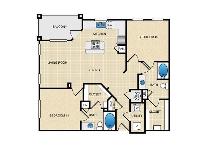 2 Bed, 2 Bath, 1140 Sq. Ft.
