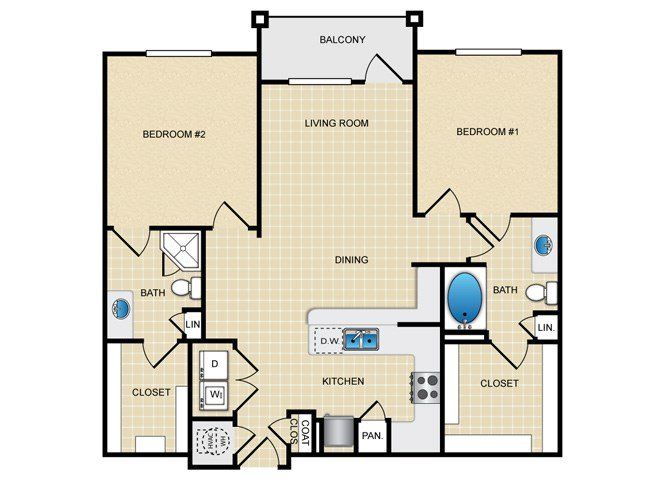 2 Bed, 2 Bath, 1142 Sq. Ft.