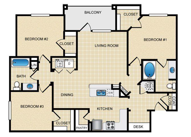 3 Bed, 2 Bath, 1369 Sq. Ft.