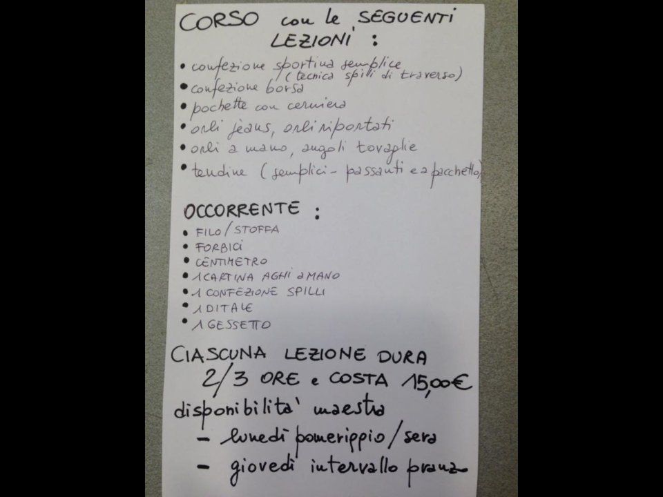 Programma del corso di cucito